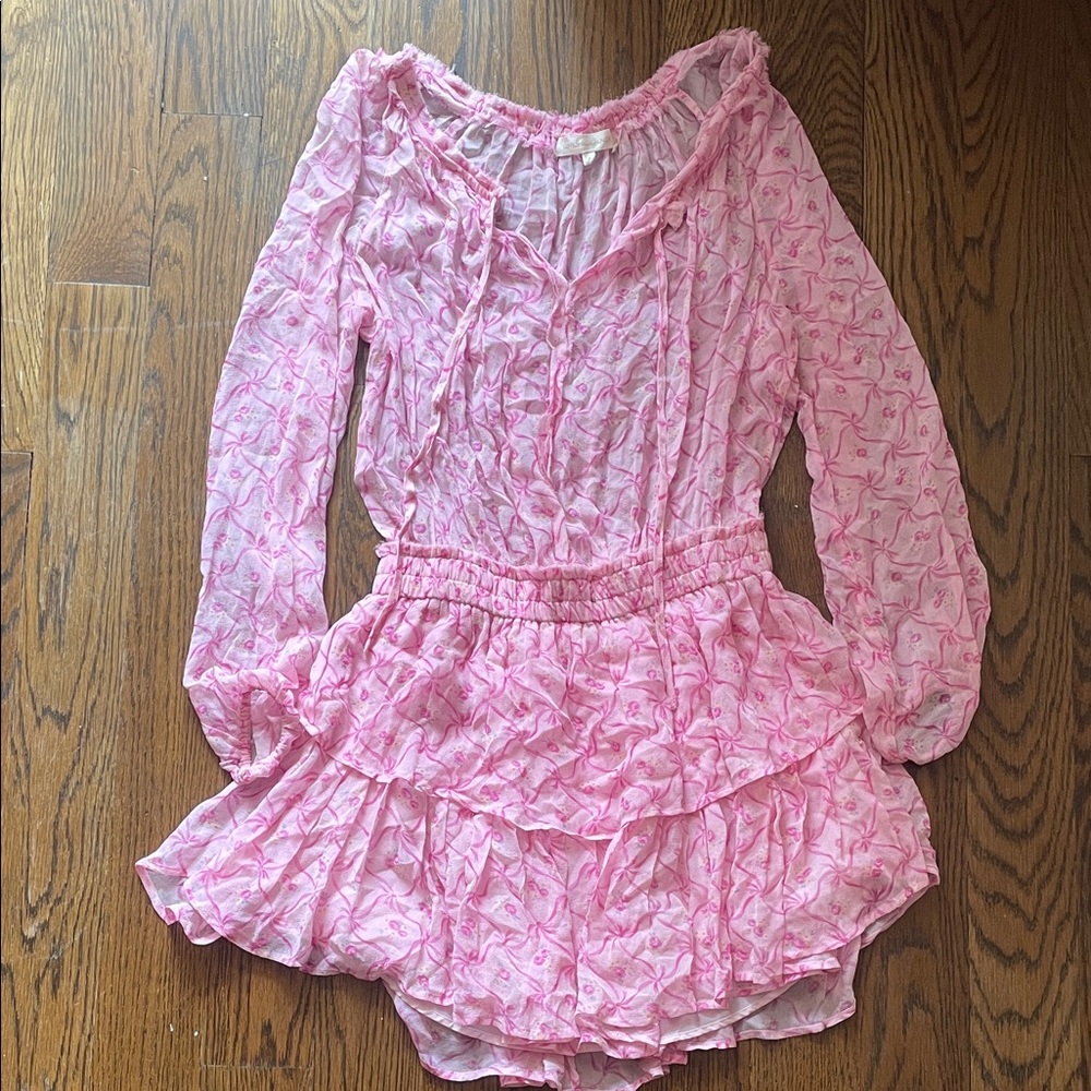 Pink Floral Bow LoveShackFancy Long Sleeve Ruffle Dress Small - RARE